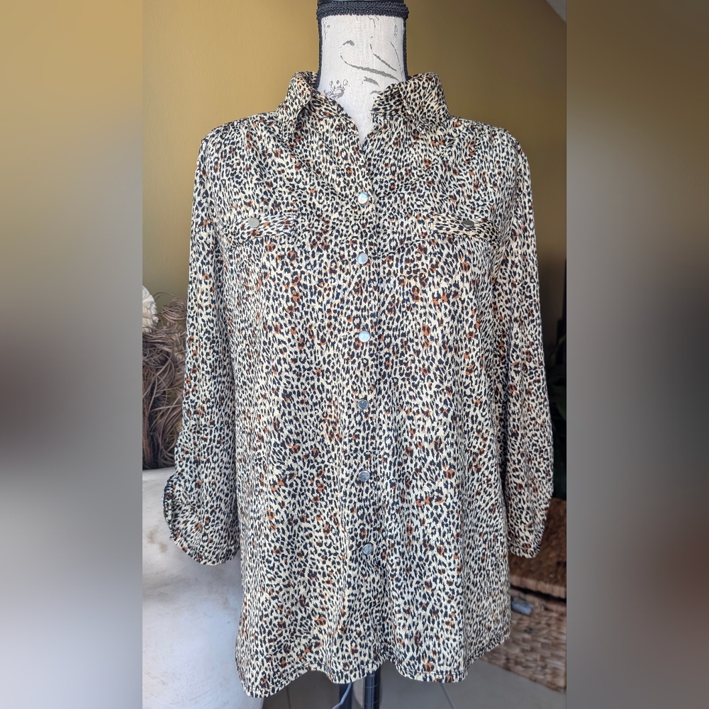 Animal Print NOTATIONS Button Down Blouse Shirt S… - image 4